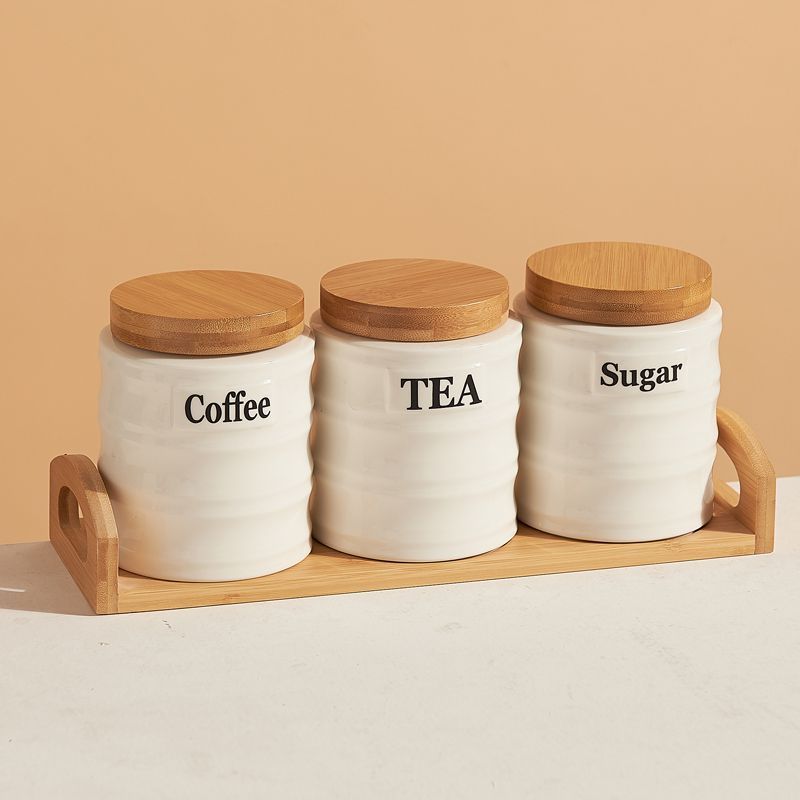 طقم من 3 أوعية تخزين سيراميكية - مراجعة Kitchen Baking Canisters وسعره